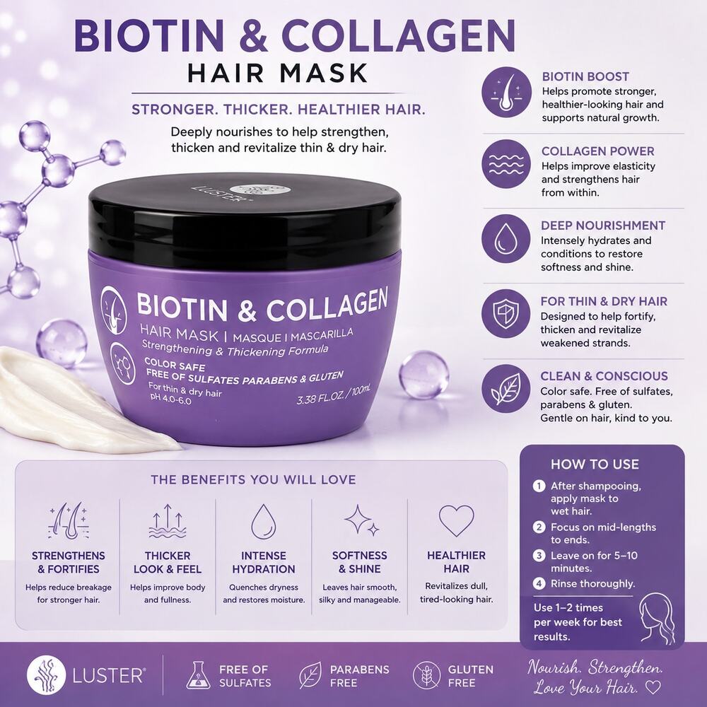 Luseta Biotin & Collagen Strengthening Hair Mask 3.38 oz